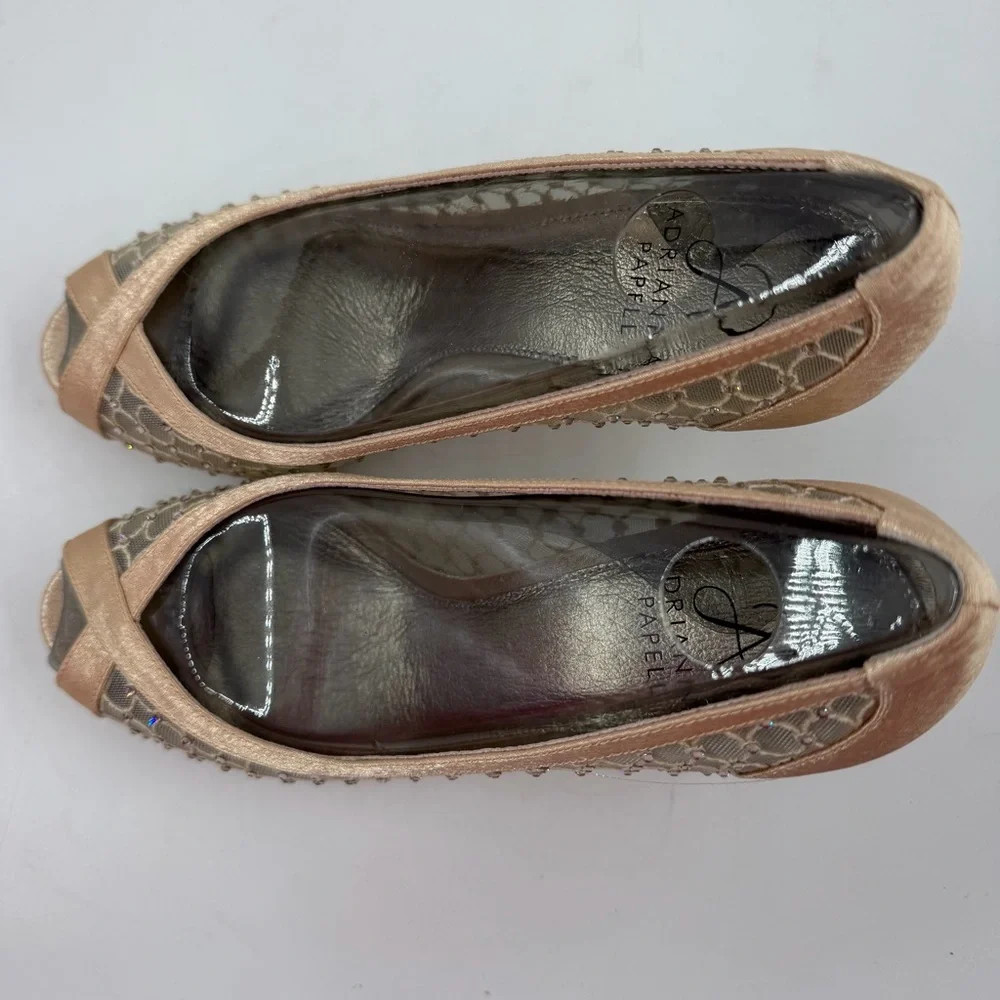 Adrianna Papell Zandra Beaded Lace -SZ 7M- Crystal Embellishments Peep Toe Pumps